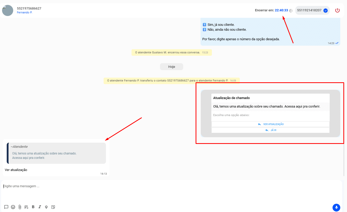 Tempo do chat em aberto (janela de 24 horas)